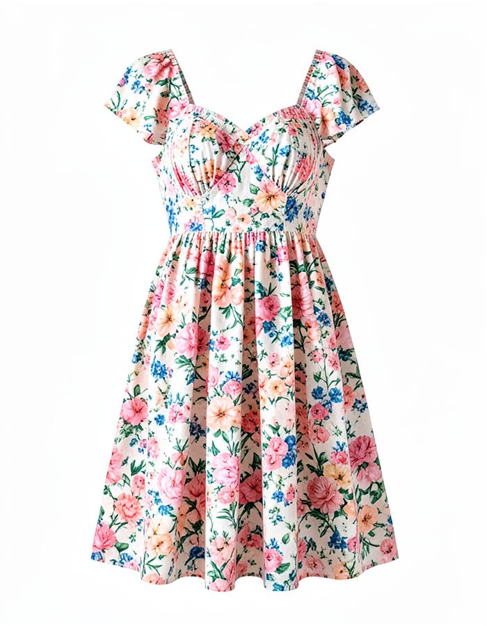 Vestido floral con efecto de maniquí fantasma